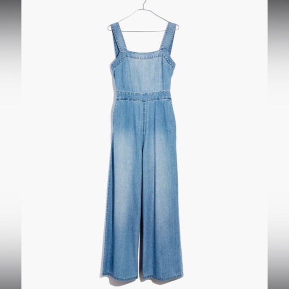 Madewell Denim Apron Bow-Back Jumpsuit in Ronda Wash Size 4 - Picture 3 of 13